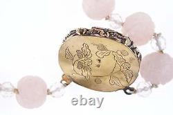 1940's Art Deco Chinese Silver Mounted Rose Quartz Necklace