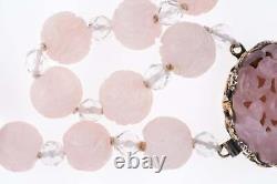 1940's Art Deco Chinese Silver Mounted Rose Quartz Necklace