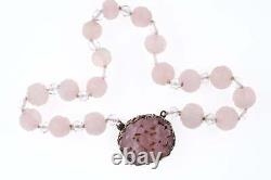 1940's Art Deco Chinese Silver Mounted Rose Quartz Necklace