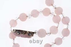 1940's Art Deco Chinese Silver Mounted Rose Quartz Necklace