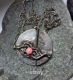 1960s Modernist Rose Quartz Pendant 835 Silver Germany