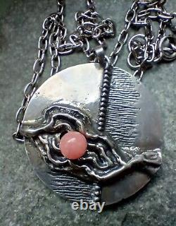 1960s Modernist Rose Quartz Pendant 835 Silver Germany