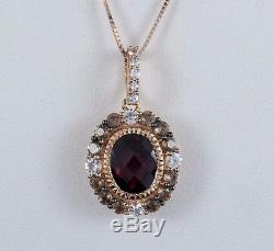 $2,400 LeVian 14K Rose Gold Chocolate Quartz Sapphire Garnet Pendant Necklace