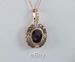 $2,400 LeVian 14K Rose Gold Chocolate Quartz Sapphire Garnet Pendant Necklace