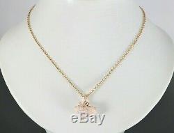 $2,750 18K Rose Gold Crystal Rock Rose Quartz Diamond Ribbon Pendant Necklace