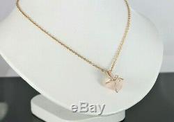 $2,750 18K Rose Gold Crystal Rock Rose Quartz Diamond Ribbon Pendant Necklace