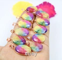 20 PCs Natural Rainbow Solar Quartz Gemstone Rose Gold Plated Pendant Jewelry