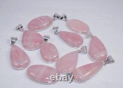 20 Pieces Natural Pink Rose Quartz Gemstone Silver Plated Bezel Pendant Jewelry