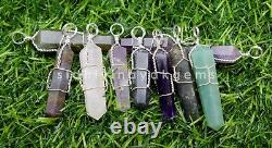 200 PCs. Lot Multi Gemstone 925 Silver Plated Pencil Wire Wrapping Pendant SH-19