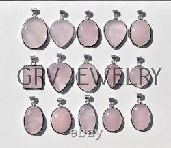 200pcs Rose Quartz Gemstone Pendant Lot 925 Silver Plated Jewelry WH-9