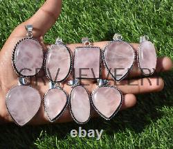 200pcs Rose Quartz Gemstone Pendant Lot 925 Silver Plated Jewelry WH-9