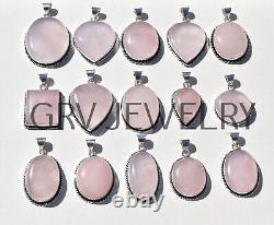 200pcs Rose Quartz Gemstone Pendant Lot 925 Silver Plated Jewelry WH-9