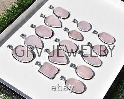 200pcs Rose Quartz Gemstone Pendant Lot 925 Silver Plated Jewelry WH-9