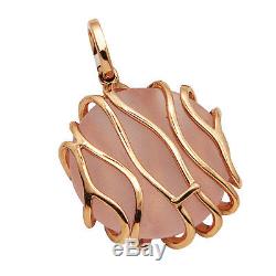 $2091 14k Rose Gold Pave Diamond Rose Pink Frosted Quartz Pendant Necklace