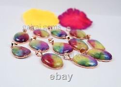 25 PCs Natural Rainbow Solar Quartz Gemstone Rose Gold Plated Pendant Jewelry