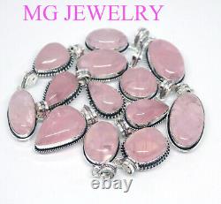 250 PCs Natural Rose Quartz Gemstone. 925 Sterling Silver Plated Pendants