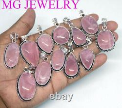 250 PCs Natural Rose Quartz Gemstone. 925 Sterling Silver Plated Pendants