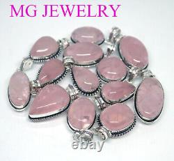 250 PCs Natural Rose Quartz Gemstone. 925 Sterling Silver Plated Pendants