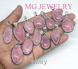 250 PCs Natural Rose Quartz Gemstone. 925 Sterling Silver Plated Pendants