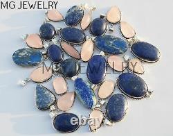 250 Pcs Lot Lapis Lazuli Rose Quartz Gemstone 925 Silver Plated Pendants UF524