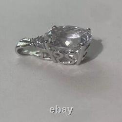 3.25 Tcw Clear Quartz Diamond Halo Pendant 14k White Gold Gemstone Drop