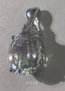 3.25 Tcw Clear Quartz Diamond Halo Pendant 14k White Gold Gemstone Drop