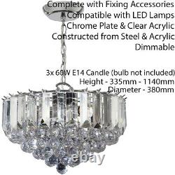 3 Light Chandelier PendantCHROME, CLEAR ShadeHanging Ceiling Feature Lamp Bulb
