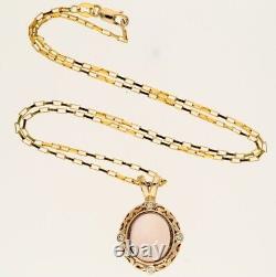 4.25CT Natural Rose Quartz CZ Pendant Necklace Yellow Gold 14K Chain