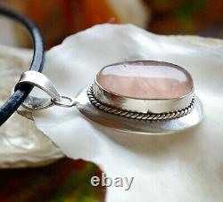 4,5 CM Large 925er Silver Chain Pendant Rose Quartz Pink Modern Oval Pendant