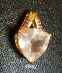4.7ct Natural Rose Pink Quartz Red Ruby Solid 9K Yellow Gold Pendant Necklace