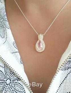 4.7ct Natural Rose Quartz & White Sapphire Solid 9K Yellow Gold Pendant Necklace