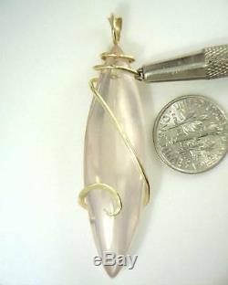 44.55ct Natural Polished Rose Quartz in 14kt Gold Wire Wrap Pendant