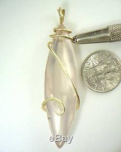 44.55ct Natural Polished Rose Quartz in 14kt Gold Wire Wrap Pendant