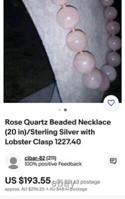 47cm Sterling Silver Rose Quartz 15m Bead Necklace 112grams Feng Shui Broken Str