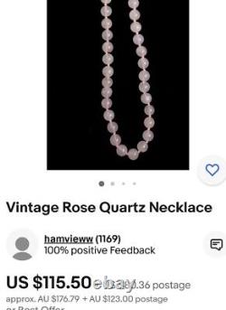 47cm Sterling Silver Rose Quartz 15m Bead Necklace 112grams Feng Shui Broken Str