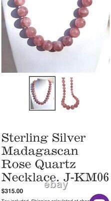 47cm Sterling Silver Rose Quartz 15m Bead Necklace 112grams Feng Shui Broken Str