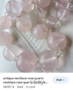 47cm Sterling Silver Rose Quartz 15m Bead Necklace 112grams Feng Shui Broken Str