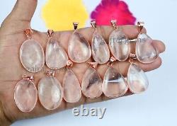 50 PCs Lot Natural Crystal Quartz Gemstone Rose Gold Plated Pendant Jewelry