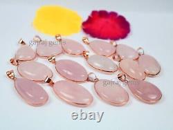 50 PCs Lot Natural Pink Rose Quartz Gemstone rose Gold Plated Pendant Jewelry