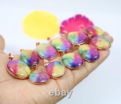 50 PCs Natural Rainbow Solar Quartz Gemstone Rose Gold Plated Pendant Jewelry