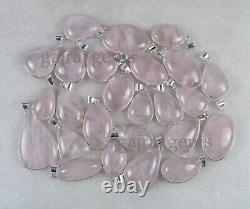 50 Pieces Natural Pink Rose Quartz Gemstone Silver Plated Bezel Pendant Jewelry