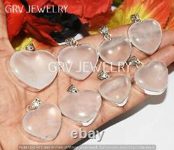 500Pcs Heart Shape Rose Quartz Gemstone Pendant Lot 925 Silver Plated Wh-56