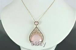 $5200 18K Rose Gold 38.12ct Rose Quartz Round Brown Diamond Pendant 18 Necklace
