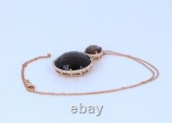 $6,550 18k Rose Gold Pave Set Diamond Smoky Quartz Double Halo Pendant Necklace