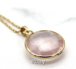 7Ct Natural Round love ston Rose Quartz Pendant 9KYellow Gold Minimalist pendant