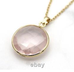 7Ct Natural Round love ston Rose Quartz Pendant 9KYellow Gold Minimalist pendant