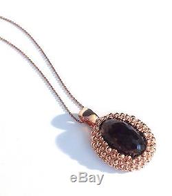 8.30 Cts Oval Smoky Quartz Pendant Rose Gold Sterling Silver Beads 18 Chain