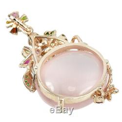 81.25ct. Real Aaa Rose Quartz Tourmaline Cz Sterling 925 Silver Flower Pendant