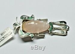 850 Sterling Silver Hand Made Aztec Head With Carved Rose Quartz and Malachite