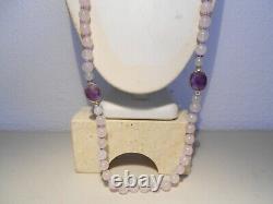 8mm rose quartz beads necklace/ 4pcs amethyst pendants / silver clasp